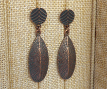 Load image into Gallery viewer, Copper Tone Leaf Drop Earrings
