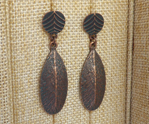 Copper Tone Leaf Drop Earrings