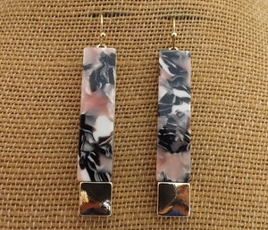 Coral, Black & Acrylic Long Rectangle Earrings