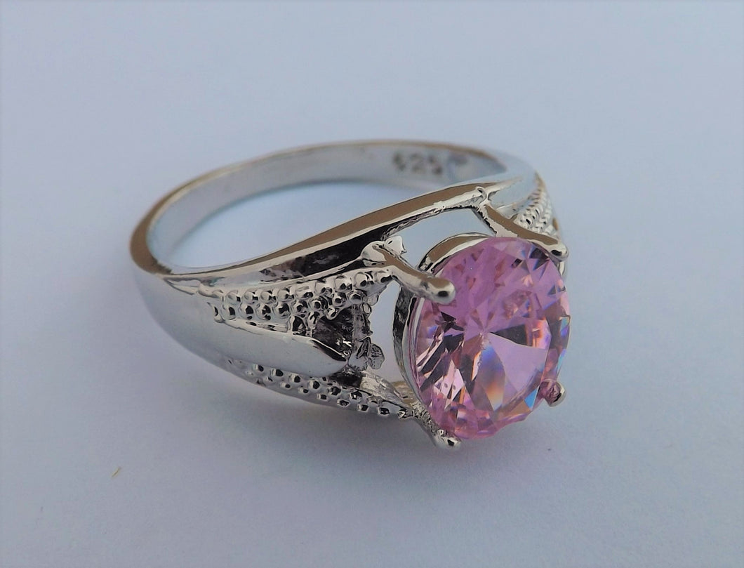 Costume Ring Pink & Silver Tone (size 10)