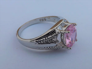 Costume Ring Pink & Silver Tone (size 10)