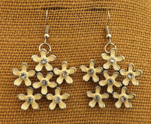 Load image into Gallery viewer, Cream &amp; Silver Tone Flower Cluster Drop Earrings
