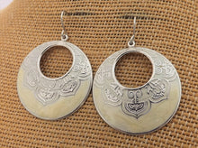 Load image into Gallery viewer, Cream &amp; Silver Toned Hoop Drop Earrings
