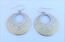 Load image into Gallery viewer, Cream &amp; Silver Toned Hoop Drop Earrings
