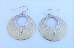 Cream & Silver Toned Hoop Drop Earrings