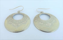 Load image into Gallery viewer, Cream &amp; Silver Toned Hoop Drop Earrings
