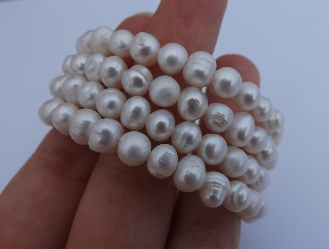 Creamy White Freshwater Pearl Memory Wire Bracelet