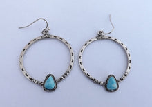 Load image into Gallery viewer, Faux Turquoise &amp; Silver Tone Round Drop Earrings
