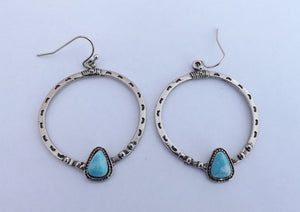 Faux Turquoise & Silver Tone Round Drop Earrings