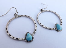 Load image into Gallery viewer, Faux Turquoise &amp; Silver Tone Round Drop Earrings
