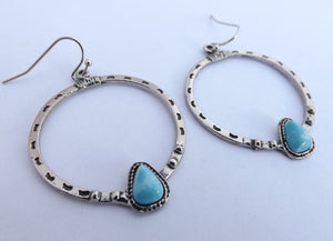 Faux Turquoise & Silver Tone Round Drop Earrings