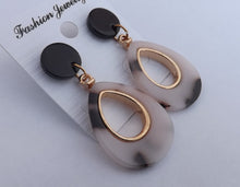 Load image into Gallery viewer, Black &amp; Grey Acrylic Teardrop Earrings
