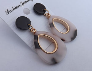 Black & Grey Acrylic Teardrop Earrings