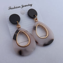 Load image into Gallery viewer, Black &amp; Grey Acrylic Teardrop Earrings
