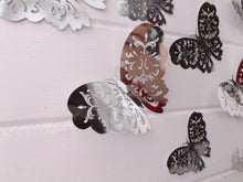 Load image into Gallery viewer, 12x Metallic Mirror Effect Effect Filigree Style Butterfly 3D Wall Decals (3 colour options)
