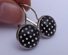 Load image into Gallery viewer, Black &amp; White Polka Dots - Dome Earrings on Lever Back Hooks
