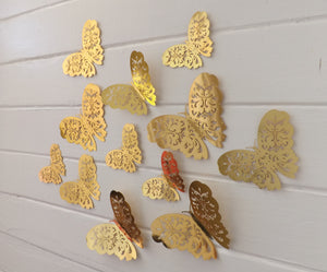 12x Metallic Mirror Effect Effect Filigree Style Butterfly 3D Wall Decals (3 colour options)