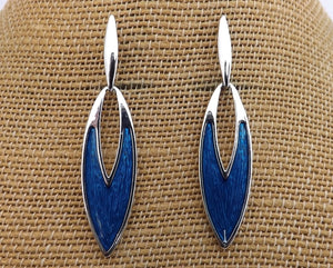 Blue & Silver Tone Long Drop Earrings