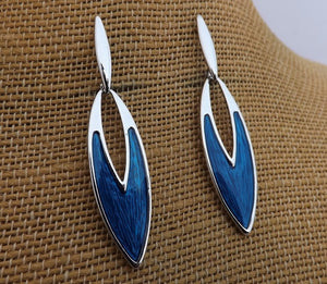 Blue & Silver Tone Long Drop Earrings