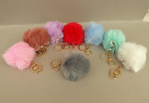 Grey Fluffy Pompom With Rabbit Ears, Key Rings & Purse Clip