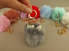 Load image into Gallery viewer, Grey Fluffy Pompom With Rabbit Ears, Key Rings &amp; Purse Clip
