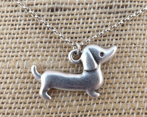 Dachshund Silver Tone Pendant on Chain