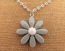 Load image into Gallery viewer, Daisy Pendant Necklace Grey &amp; Light Pink
