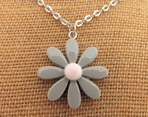 Daisy Pendant Necklace Grey & Light Pink