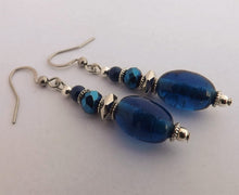 Load image into Gallery viewer, Dark Blue &amp; Silver Handmade Glass Bead Earrings
