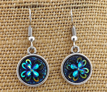 Load image into Gallery viewer, Dark Blue 3D Flower AB Lustre - Drop Dome Earrings
