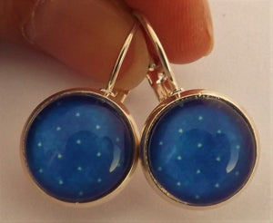 Dark Blue  - Dome Earrings on Lever Back Hooks