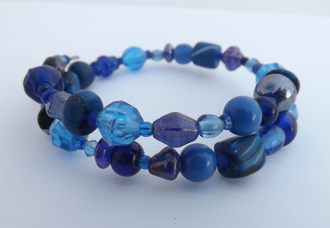 Dark Blue Beads Memory Wire Bracelet