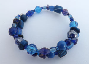 Dark Blue Beads Memory Wire Bracelet