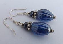 Load image into Gallery viewer, Dark Blue Glass Lustre Bead Earrings
