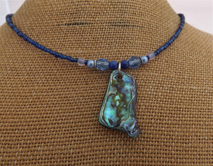 Dark Blue Handmade Paua Shell & Bead Necklace