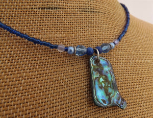 Dark Blue Handmade Paua Shell & Bead Necklace