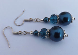 Dark Blue Pearl Finish Handmade Bead Earrings