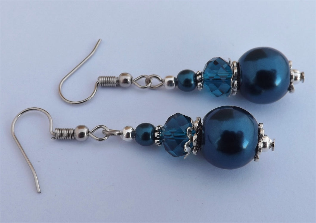 Dark Blue Pearl Finish Handmade Bead Earrings