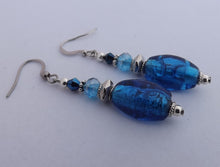 Load image into Gallery viewer, Dark Blue Shatter Look Glass Handmade Bead Earrings
