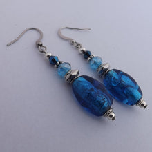 Load image into Gallery viewer, Dark Blue Shatter Look Glass Handmade Bead Earrings
