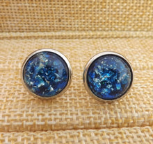 Load image into Gallery viewer, Dark Blue &amp; Black Glittery Stud Earrings
