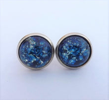 Load image into Gallery viewer, Dark Blue &amp; Black Glittery Stud Earrings
