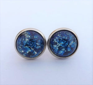 Dark Blue & Black Glittery Stud Earrings