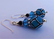 Load image into Gallery viewer, Dark Blue, Black &amp; White Kathryn Design bead earrings, sterling silver Hooks
