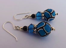 Load image into Gallery viewer, Dark Blue, Black &amp; White Kathryn Design bead earrings, sterling silver Hooks
