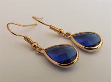 Load image into Gallery viewer, Dark Blue &amp; Gold Tone Faceted Teardrop Earrings
