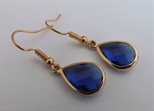 Load image into Gallery viewer, Dark Blue &amp; Gold Tone Faceted Teardrop Earrings
