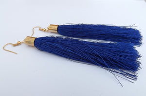 Dark Blue & Gold Tone Tassel Earrings