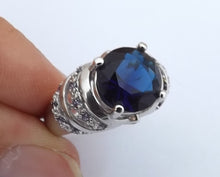 Load image into Gallery viewer, Dark Blue, Purple &amp; Silver Tone Costume Ring (size 7)
