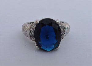 Dark Blue & Silver Tone Costume Ring (size 10)